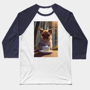 Cute Pug with a mug cup of morning coffee Baseball T-Shirt